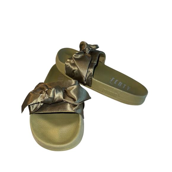 Vntg Fenty Puma Olive Bow Slide Rihanna uk5 us 7 8 Slides Sandals green - Picture 1 of 9